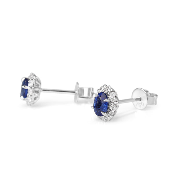 18ct White Gold Sapphire and Diamond Halo Earrings