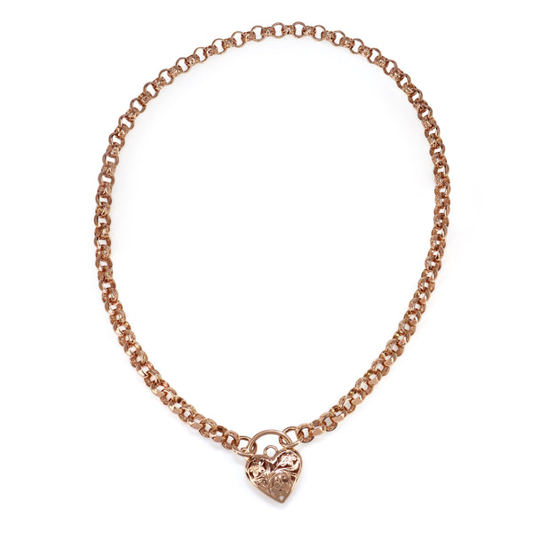 9ct Rose Gold Belcher Filigree Link Necklace with Padlock Clasp