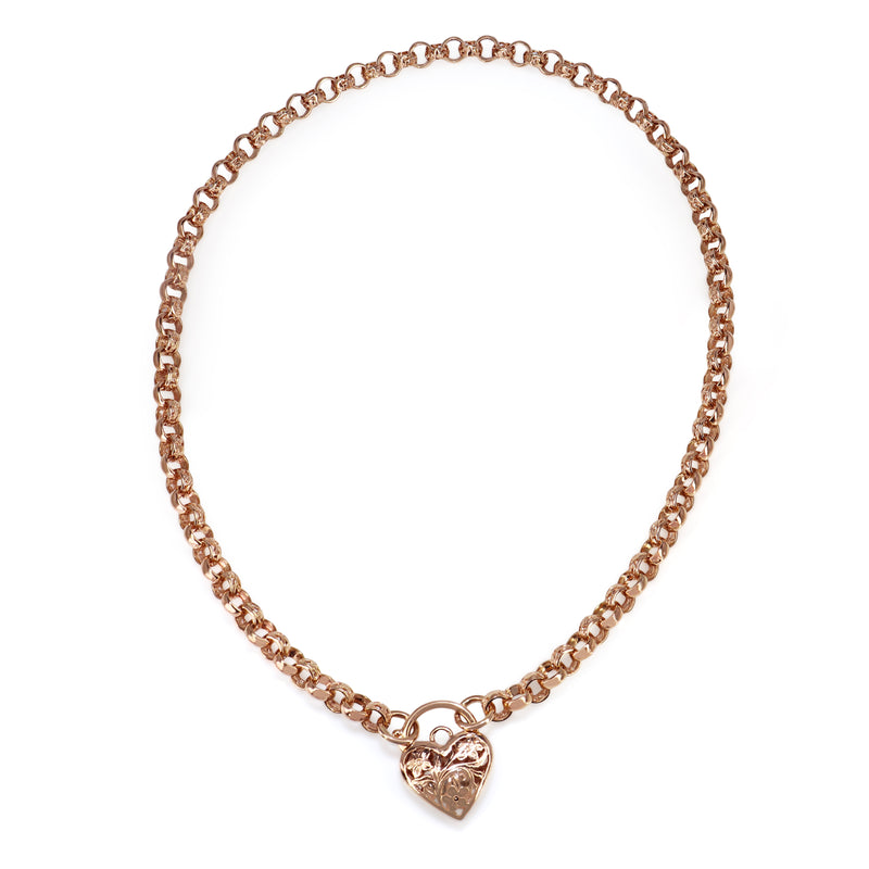 9ct Rose Gold Belcher Filigree Link Necklace with Padlock Clasp