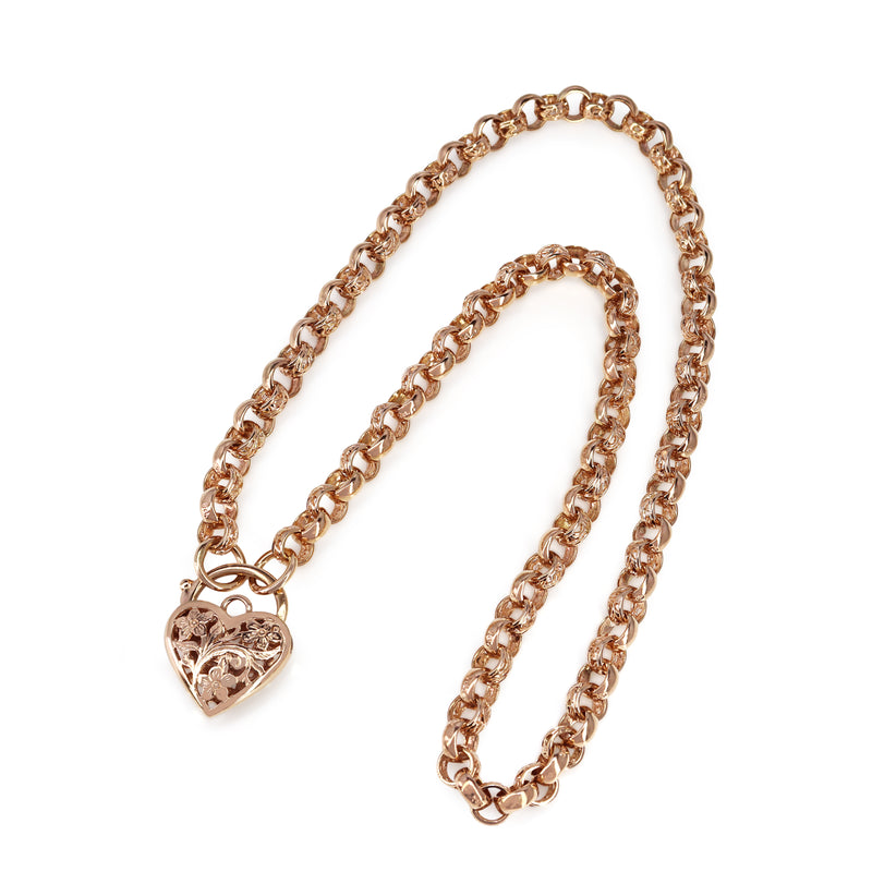 9ct Rose Gold Belcher Filigree Link Necklace with Padlock Clasp