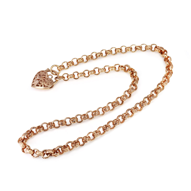 9ct Rose Gold Belcher Filigree Link Necklace with Padlock Clasp