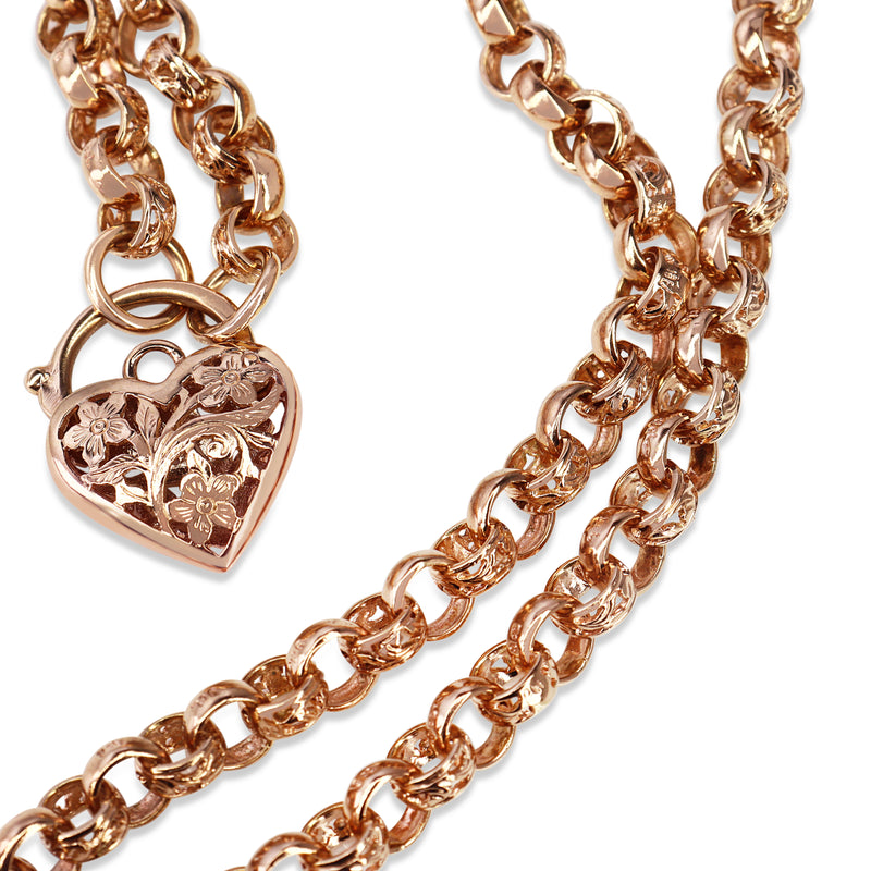 9ct Rose Gold Belcher Filigree Link Necklace with Padlock Clasp