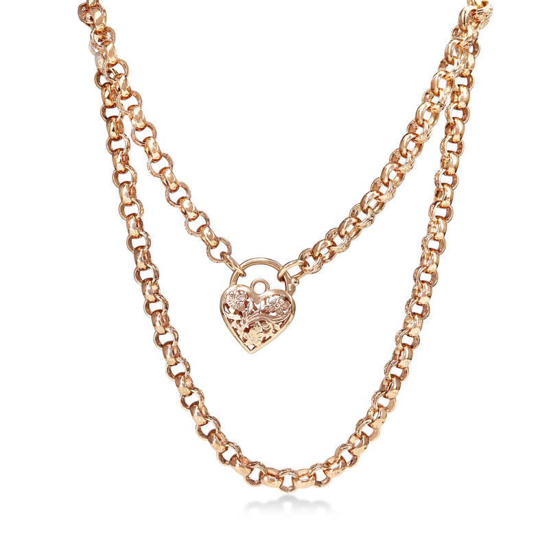 9ct Rose Gold Belcher Filigree Link Necklace with Padlock Clasp