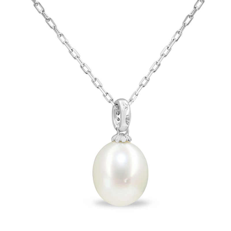 18ct White Gold 11mm South Sea Pearl and Diamond Necklace