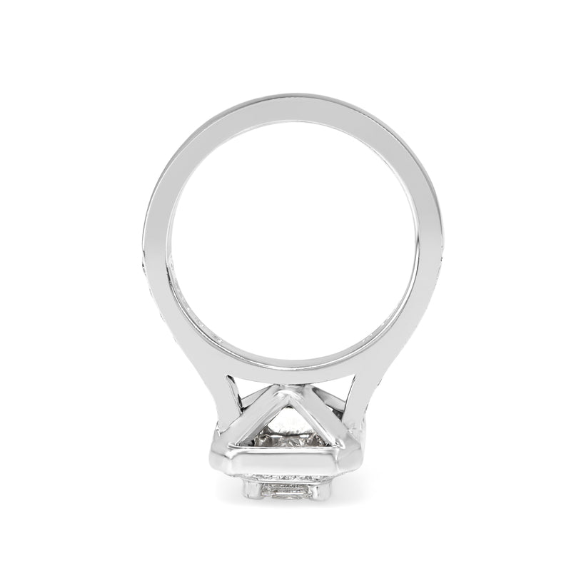 18ct White Gold Deco Style Emerald Cut Diamond Halo Ring