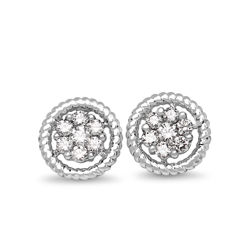 18ct White Gold Diamond Cluster Earrings with Rope Style Halo