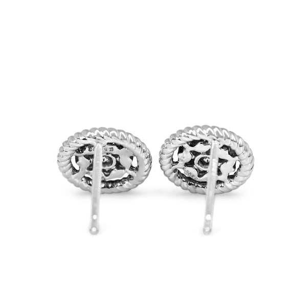 18ct White Gold Diamond Cluster Earrings with Rope Style Halo