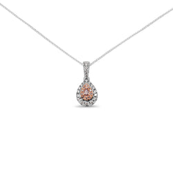 18ct White and Rose Gold Pink and White Diamond Pear Shaped Halo Necklace