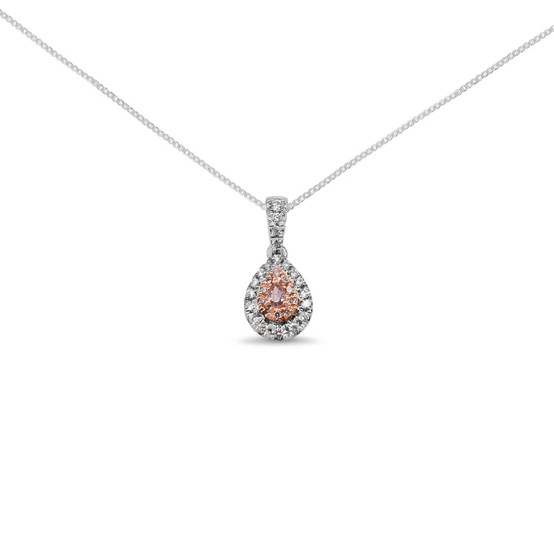 18ct White and Rose Gold Pink and White Diamond Pear Shaped Halo Necklace