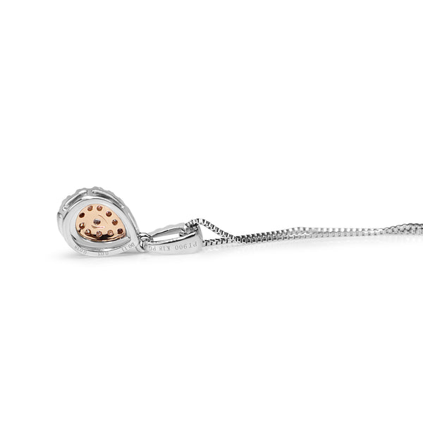 18ct White and Rose Gold Pink and White Diamond Pear Shaped Halo Necklace