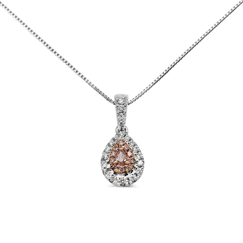 18ct White and Rose Gold Pink and White Diamond Pear Shaped Halo Necklace