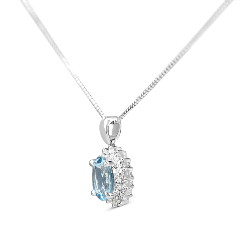 Platinum Aquamarine and Diamond Halo Necklace