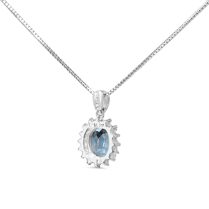 Platinum Aquamarine and Diamond Halo Necklace