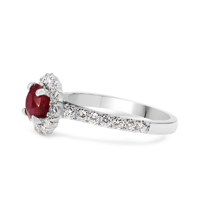 18ct White Gold Ruby and Diamond Halo Ring