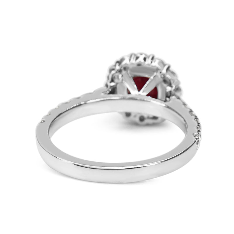 18ct White Gold Ruby and Diamond Halo Ring