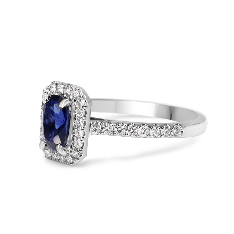 18ct White Gold Sapphire and Diamond Halo Ring