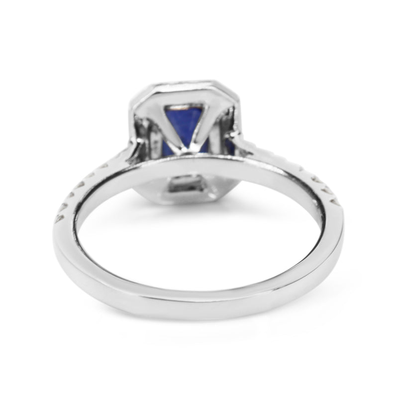 18ct White Gold Sapphire and Diamond Halo Ring