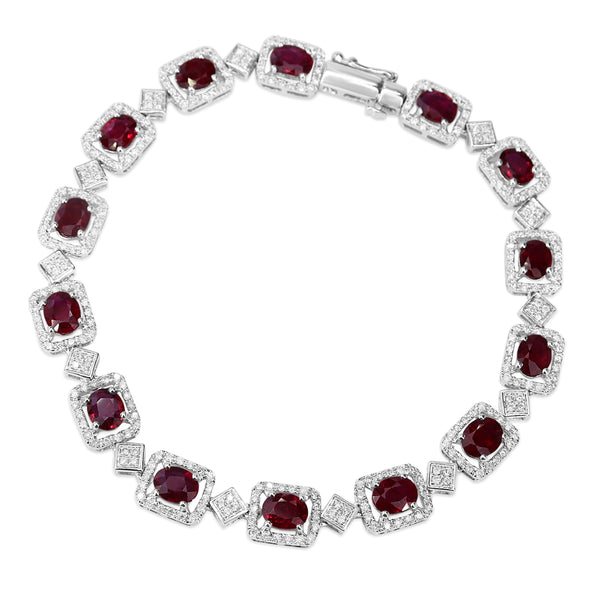 18ct White Gold Ruby and Diamond Halo Bracelet