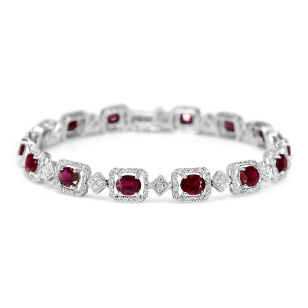 18ct White Gold Ruby and Diamond Halo Bracelet