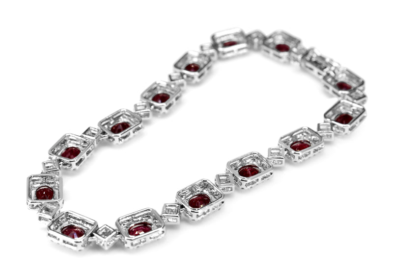 18ct White Gold Ruby and Diamond Halo Bracelet