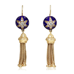 14ct Yellow Gold Antique Enamel and Diamond Tassle Earrings