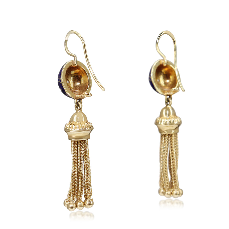 14ct Yellow Gold Antique Enamel and Diamond Tassle Earrings