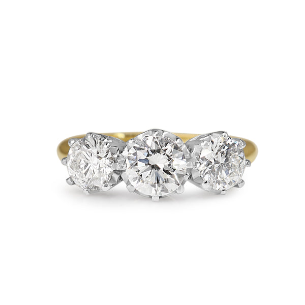 18ct Yellow and White Gold Victorian Style 3 Stone Diamond Ring