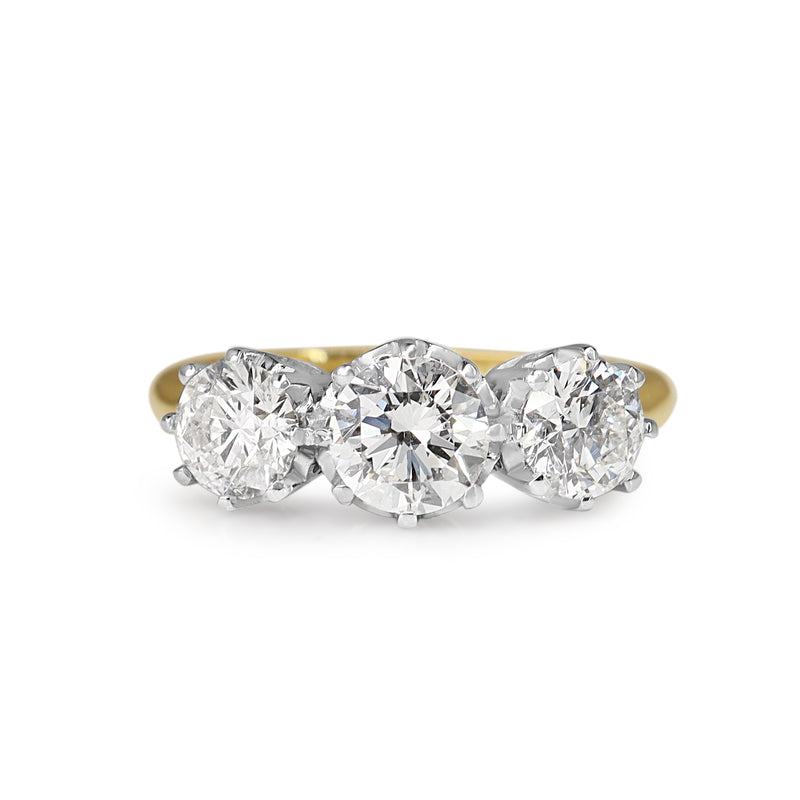 18ct Yellow and White Gold Victorian Style 3 Stone Diamond Ring