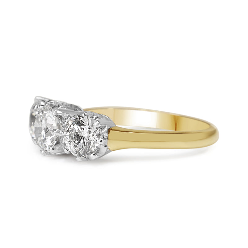 18ct Yellow and White Gold Victorian Style 3 Stone Diamond Ring