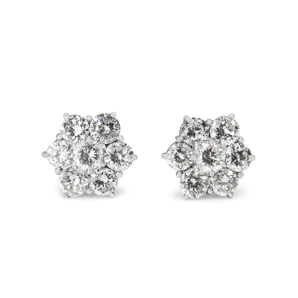 Platinum 4.00ct Diamond Flower Style Cluster Earrings