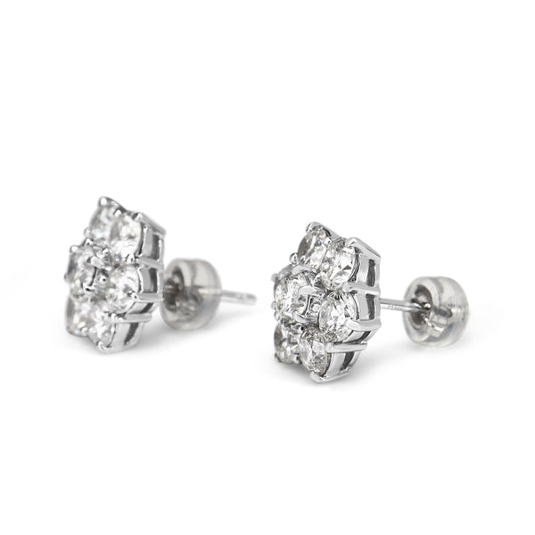 Platinum 4.00ct Diamond Flower Style Cluster Earrings