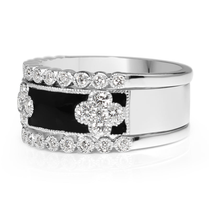 18ct White Gold Diamond and Enamel 3 Band Ring