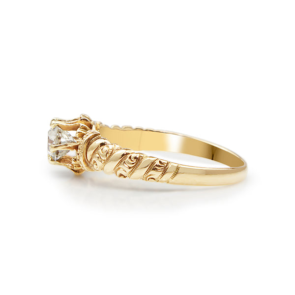 14ct Yellow Gold Antique Etched Solitaire Ring