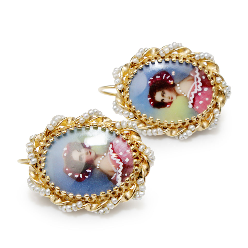 14ct Yellow Gold Pearl Hand Painted Earrings – BURLINGTON