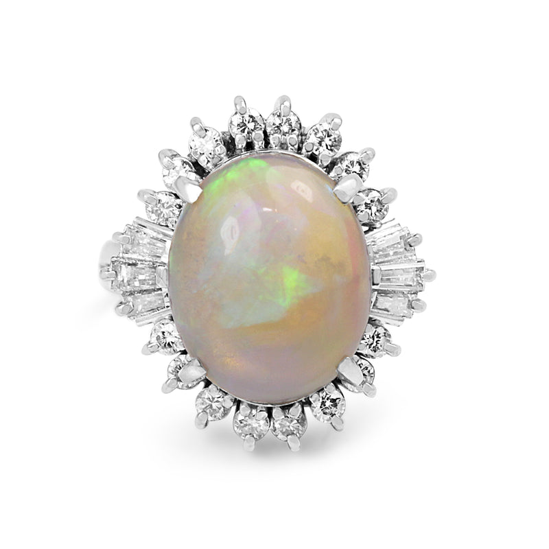 Victorian Opal & Pearl Halo Engagement Ring – Vintage Diamond Ring