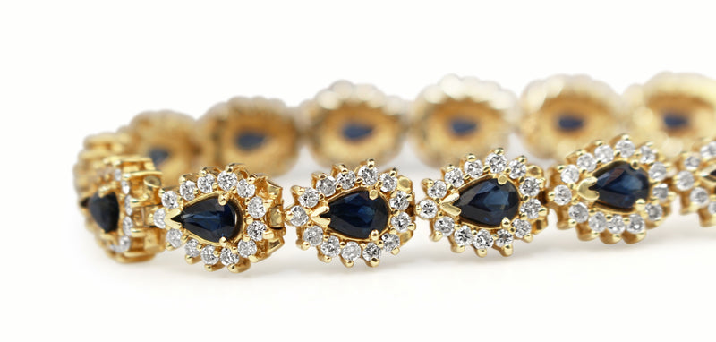 14ct Yellow Gold Vintage Sapphire and Diamond Cluster Bracelet