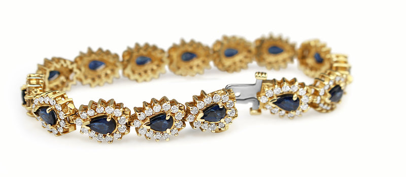 14ct Yellow Gold Vintage Sapphire and Diamond Cluster Bracelet